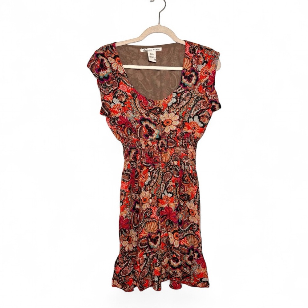 American Rag Floral Paisley Mini Dress in Red and Orange